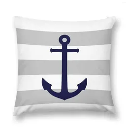 Pillow Nautical Navy Blue Anchor On Grey Stripes Throw Luxury Cover Pillowcases Decorative