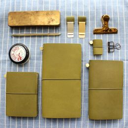 Notepads Fromthenon Olive Green Travel Notebook Cowhide Leather Planner Vintage Retro Pen Holder Clip for Midori Travellers Notebook