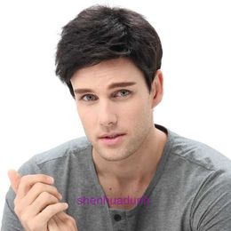 2024 new mens wig with slanted bangs black short hair synthetic Fibre buckle for the day