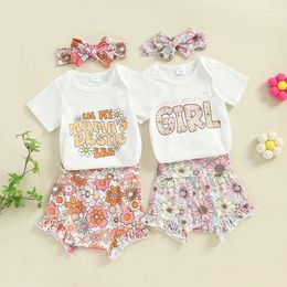 Clothing Sets FOCUSNORM 0-18M Infant Baby Girls Summer Clothes 3pcs Short Sleeve Letter Floral Print Romper Shorts Headband