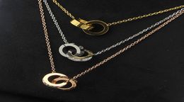 2019 Whole Gold Plated Double Rings Pendant Necklace Choker 316L Stainless Steel Two Circle Rings Necklace Jewellery For Women1780493