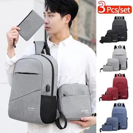 School Bags 3 Pcs Set Of SimpleCasual Large Capacity Business Computer Bag USB Charging Travel Outdoor Backpack
