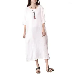 Party Dresses 2024 Summer Women Half Sleeve Loose Casual Cotton Linen Dress High Street Fashion Long Vestidos Black Red White Pink