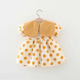 Girl's Dresses Summer Baby Girl Dress Girls Big Bow Flip Collar Full of Dot Print Bubble Sleeves Princess Dress Childrens Dress