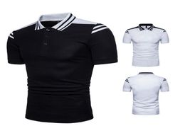 Summer Lapel Polo Shirt Men039s Short Sleeve Casual Black white stitching Shirts Slim Fit Polo Homme Cotton Mens Polos Camisa 7706015