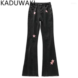 Women's Jeans Goth Pink Star Flared Pants Acubi Fashion Grunge Y2k Stretchy Ladies Trousers Grayu Harajuku Streetwear