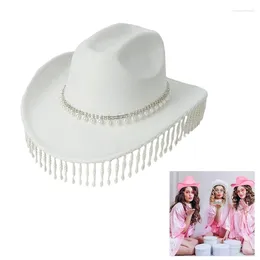 Berets Fashion Pearls Tassels Cowboy Hat Women Hand Beading Crystal Cowgirl For Club Carnival Music Festival Party Stage Dancing