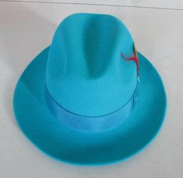 Men039s Fashion Fedoras Wool Cap Male Lake Blue Jazz Classic Light Felt Fedora Hat Godfather Cowboy B8119 Wide Brim Hats4922247