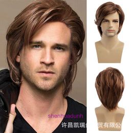 New wig mens split short hair linen yellow anti curling synthetic fiber high-temperature silk