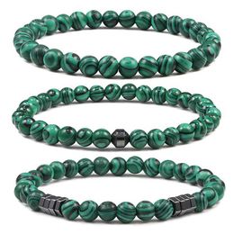 Beaded Classic 6mm Peacock Stone Bracelet Natural Beads Elastic Handmade Charm Jewelry Mens Green Treatment