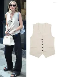 Women's Vests 2024 Linen For Women Sleeveless Suit Vest Coat Woman Autumn Korean Fashion Female Black White Top