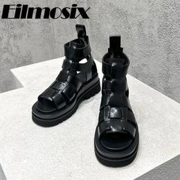Dress Shoes Height Increasing Thick Sole Gladiator Sandals 2024 Hollow Weave Platform Women Retro Zipper High Top Casual