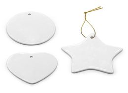Blank White Sublimation Ceramic pendant Creative Christmas ornaments Heat transfer Printing DIY ceramic ornament heart round Chris4476365