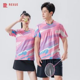 Jerseys New Badminton Shirts Short Sleeve Pink Pastel Table Tennis Jersey 2024 Super Lightweight And Breathable Couple Sport Clothes