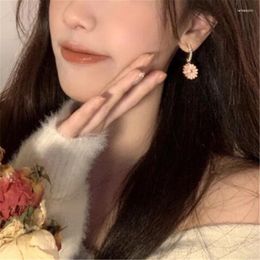 Stud Earrings Trend Pearl Dripping Oil Pink Flower Korean Style Women's Sweet Cute Girl Jewellery Gift
