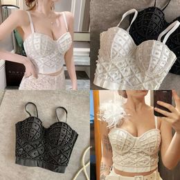 Beads Full Female Corset Top Women Camis Nightclub Pearls Short Chest Binder Sexy Camisole Mujer Lingerie Tube Bra Debardeur ole