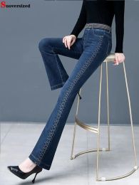 Jeans Vintage High Waist Flare Jeans Spring Denim Pants Printing Pantalones Femme Big Size 75kg Stretch Vaqueros Casual Skinny Hose