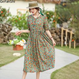 Party Dresses Summer Short Sleeve Bohemian Print V-Neck Women 2024 Casual Loose Holiday Fashion Ladies Beach Dress Elegant Clothes