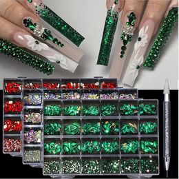 24 Grid Luxury Rhinestone Nail Art Jewellery Set Glass Nail Crystals Box Cristales Original 3D Flat Glass Shaped Nail Gems 240415