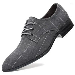 Dance Shoes Men's Business Dress Pointy Plaid Black Breathable Formal Wedding Basic Men 2024 Loafers Mens Canvas Concise