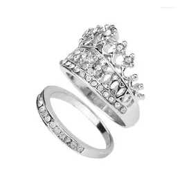 Cluster Rings 2024 Jewelry Accessories Boutique Zircon Crown Ring Two Pieces Engagement