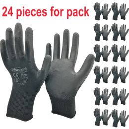 Gloves 24Pieces/12 Pairs Safety Working Gloves Black Pu Nylon Cotton Glove Industrial Protective Work Gloves NMSafety Brand Supplier