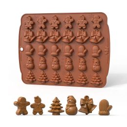 Moulds 2024 Christmas Silicone Chocolate Mold Gingerbread Man Xmas Tree Snowman Gloves Gummy Candly Mould Kitchen Party DIY Baking Tool