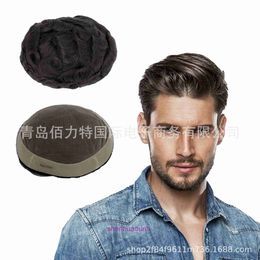 Real human hair Mono top breathable full hand woven mens block hairline wig