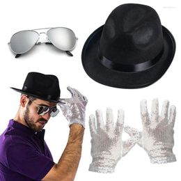 Berets Sequins Gloves Hat Sun Glasses Costume Set Adult Party Wear Club Outfit