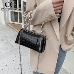 Shoulder Bags Cvvo Glmc Clip Design Small Stone Pattern PU Leather Crossbody 2024 Summer Thick Chain Handbags Female Totes