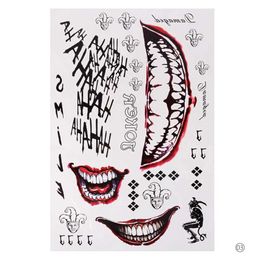 9UDW Tattoo Transfer Waterproof Temporary Tattoo Sticker Skull Joker Clown Pattern Tattoo Water Transfer Body Art Fake Tattoo for Women Men #255337 240426