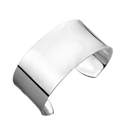 OMHXZJ Whole Personality Fashion Woman Girl Gift Silver Simple Blank Wide 925 Sterling Silver Cuff Bangle Bracelet BR1428535942