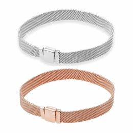 Women Mens Mesh Bracelet with Original Box for 925 Sterling Silver Rose Gold Strap style Charms Bracelet Wedding Party Gift Jewellery Set3008740