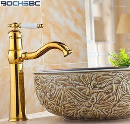 Bathroom Sink Faucets BOCHSBC European Style Vintage Basin Faucet Brass Gold Finish Water Taps Antique Art Vanity12001945