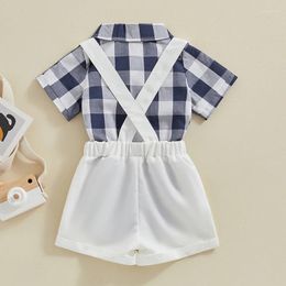 Clothing Sets Toddler Baby Boys Gentleman Clothes Short Sleeve Plaid Print Button Bowtie Romper Top Suspender Shorts