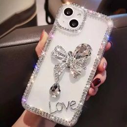 Cell Phone Cases Fashionable transparent and cute Love Bow Case suitable for Xiaomi 13 14 Ultra Redmi Note 12 13 Pro 4G Transparent Mirror Sparkling Diamon J240426