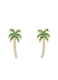 Summer Holiday Style Palm Tree Zircon stud Earrings Green Coconut Tree Earrings For Women paved mini clear cz charm Jewellery gift1170586