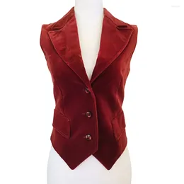 Women's Vests Velvet Vest Slim Fashion Single-breasted Notch Lapel 2024 Style Elegant Ladies Inside And Out