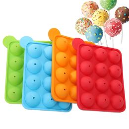 Moulds 12 Hole Silicone Cake Mould Ball Shaped Silicone Lollipop Chocolate Cake Baking Ice Cube Maker Ice Tray Stick Tool Silicone Mould