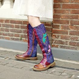 Boots Bohemian Style Women Long Over The Knee Ladies Flat Heel Knight Fashion Print Western Cowgirl Shoes