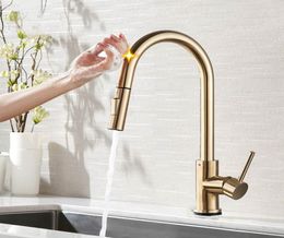 Pull Out Sensor Kitchen Faucet Brushed Gold Sensitive Touch Control Faucet Mixer For Kitchen Touch Sensor Kitchen Mixer Tap1599341