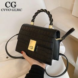 Shoulder Bags Cvvo Glmc Rope Handle Small PU Leather Crossbody Bag For Women 2024 Female Fashion Stone Pattern Handbags And Purses