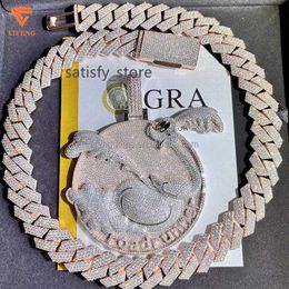 Fashion Design Solid Silver Gra Moissanite 18mm 20mm Wide Diamond Iced Out Pendant Necklace Cuban Link Chain for Rapper