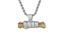 Pendant Necklaces Hip Hop CZ Stone Bling Out Gold Hold Money Pendants Necklace For Men Rapper Jewellery Drop9931071