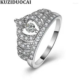 Cluster Rings Kuziduocai Fashion Jewelry Zircon Stainless Steel Crown Wedding Bride Party For Women Girls Gifts Anillos Bague R-797