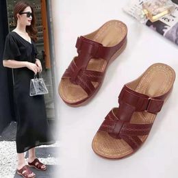 Casual Shoes Women Flat Slippers Open Toe Vintage Wedge Sandals Summer Beach Anti-Slip Thick Sole For Travel Seaside