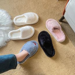 Slippers Winter Cotton Casual Home Slides Shoes Platform Thick-Soled Non-Slip Plush Sandals Indoor
