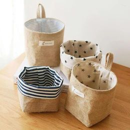 Storage Bags Nordic Style Hanging Wall Pocket Basket Cosmetic Organizer Cotton Linen Bag Bathroom Flower Box