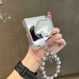 Cell Phone Cases Luxury Korean irregular bracket frame with silver bead bracelet suitable for Samsung Galaxy Z Flip 5 5G Z Flip4 Zip3 Flip 4 cover J240426