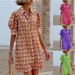 Summer Fashion Casual Plaid Printed Mid Sleeve Shirt Dress For Women